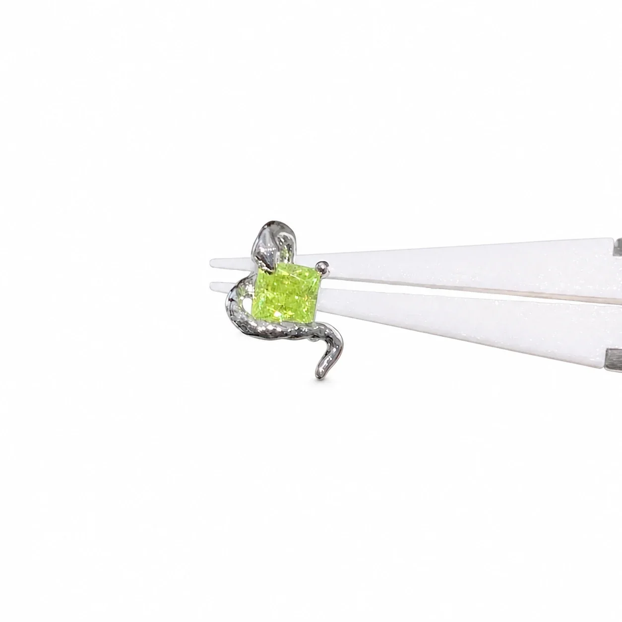 Tiny 316 Stainless Steel Snake Wrap CZ Stud Earrings - Apple Green CZ