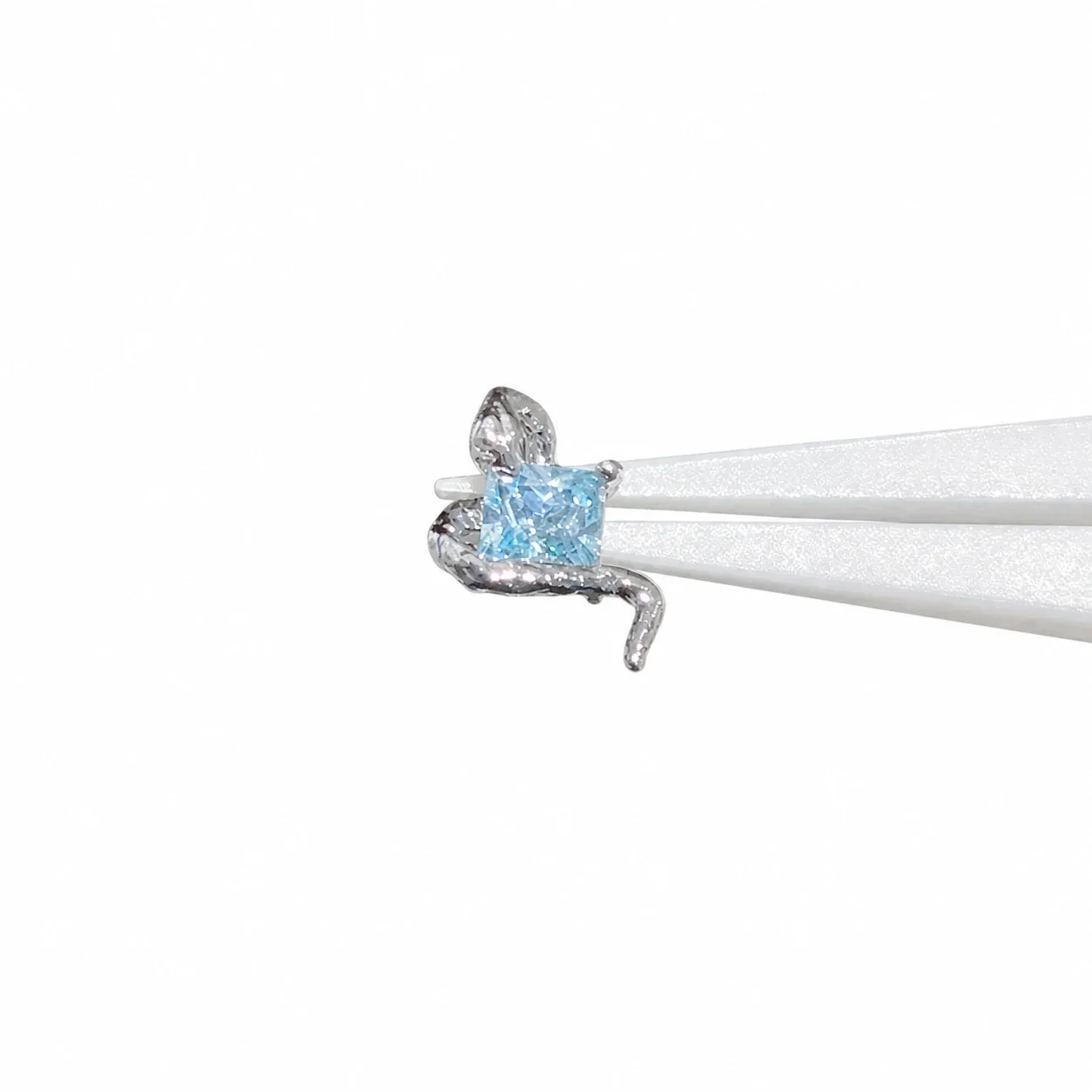 Tiny 316 Stainless Steel Snake Wrap CZ Stud Earrings - Light Sea Blue CZ