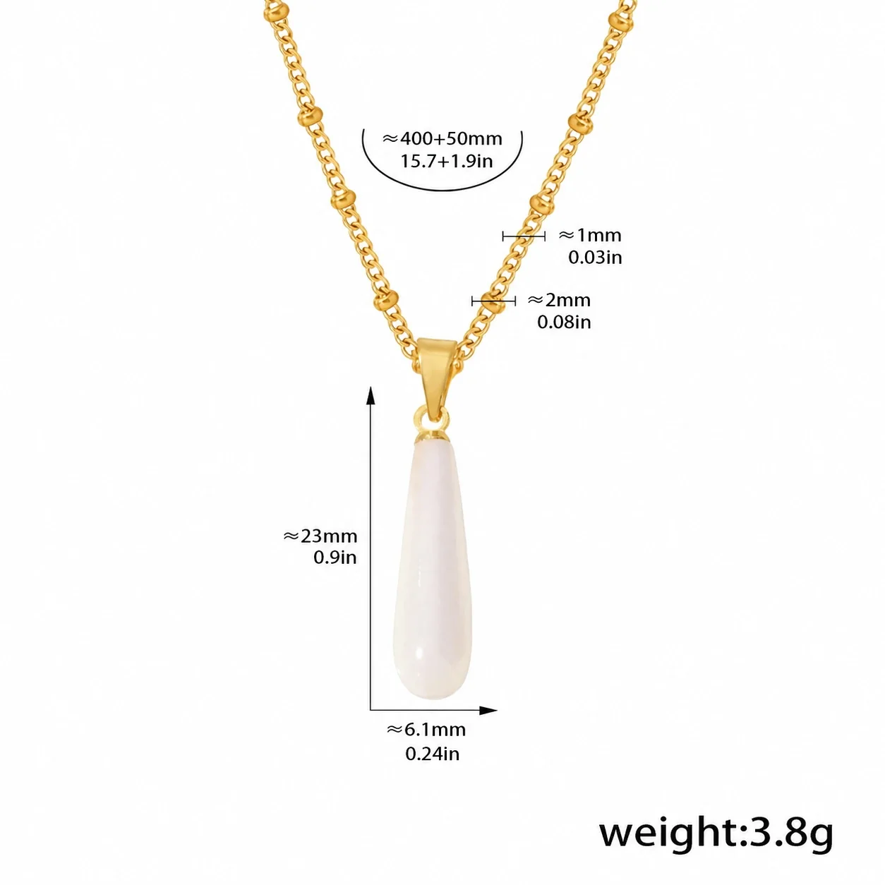 Teardrop Shell Pendant Necklace with Bead Chain, Stainless Steel - Gold Shell Teardrop
