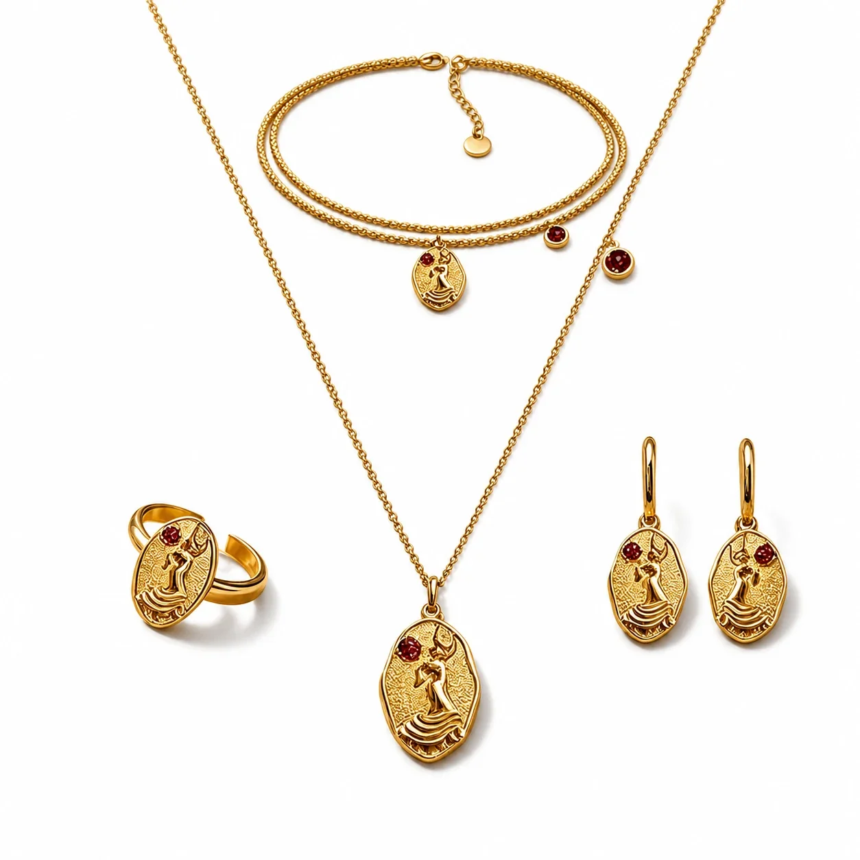 Goddess Ruby Crystal 316 Stainless Steel Jewelry Set