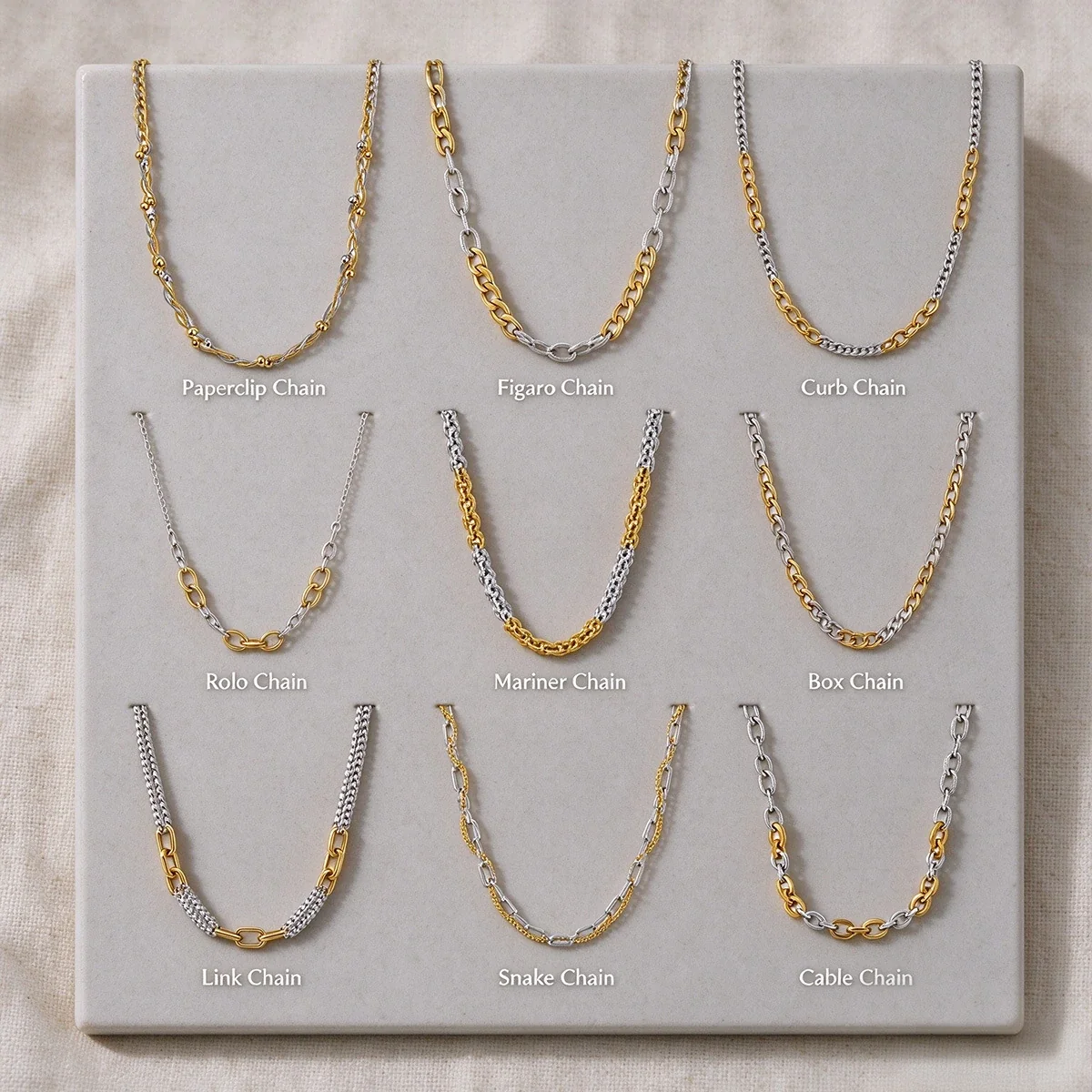 Tweekleurige ketting met gemengde schakels van met 18K goud verguld staal productfoto