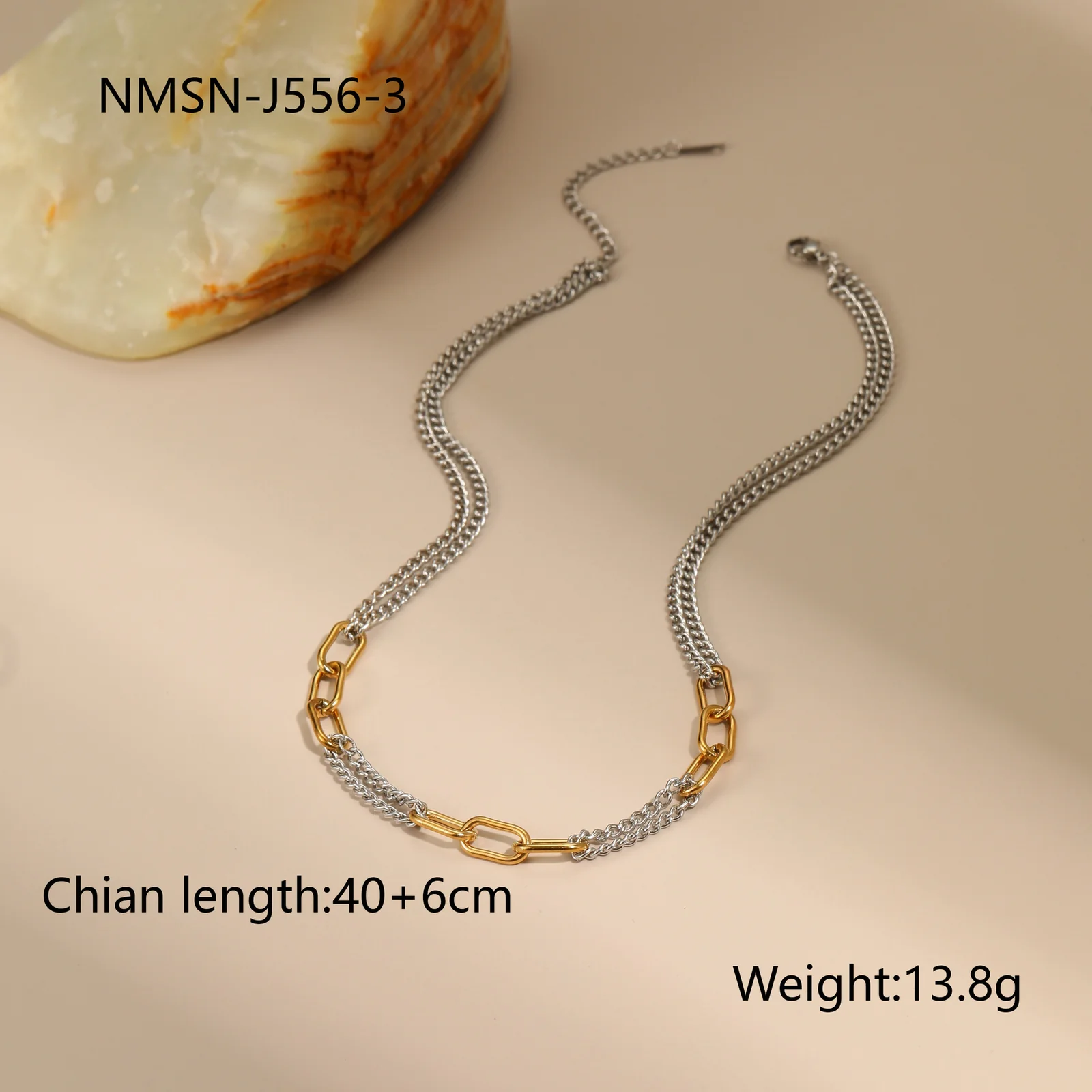 Tweekleurige ketting met gemengde schakels van met 18K goud verguld staal productfoto