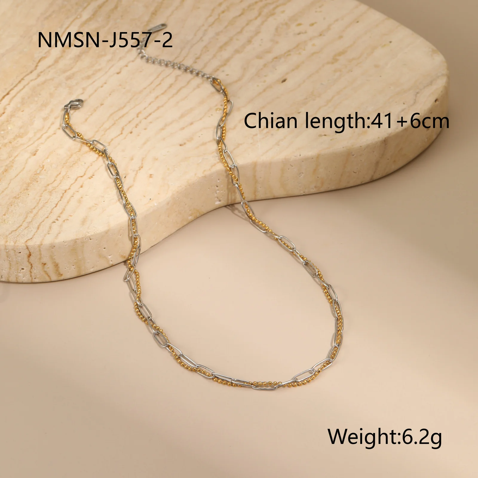 Tweekleurige ketting met gemengde schakels van met 18K goud verguld staal productfoto