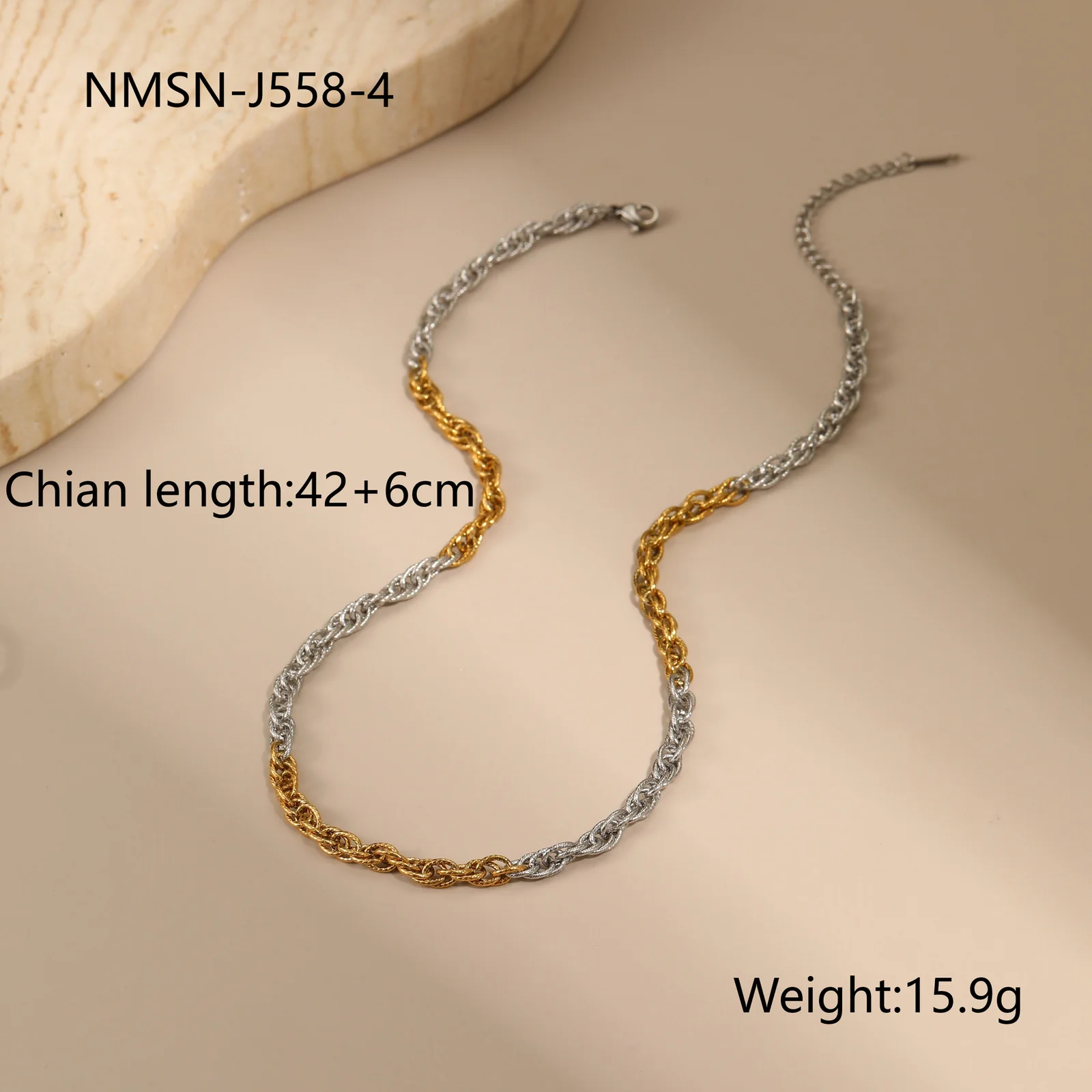 Tweekleurige ketting met gemengde schakels van met 18K goud verguld staal productfoto
