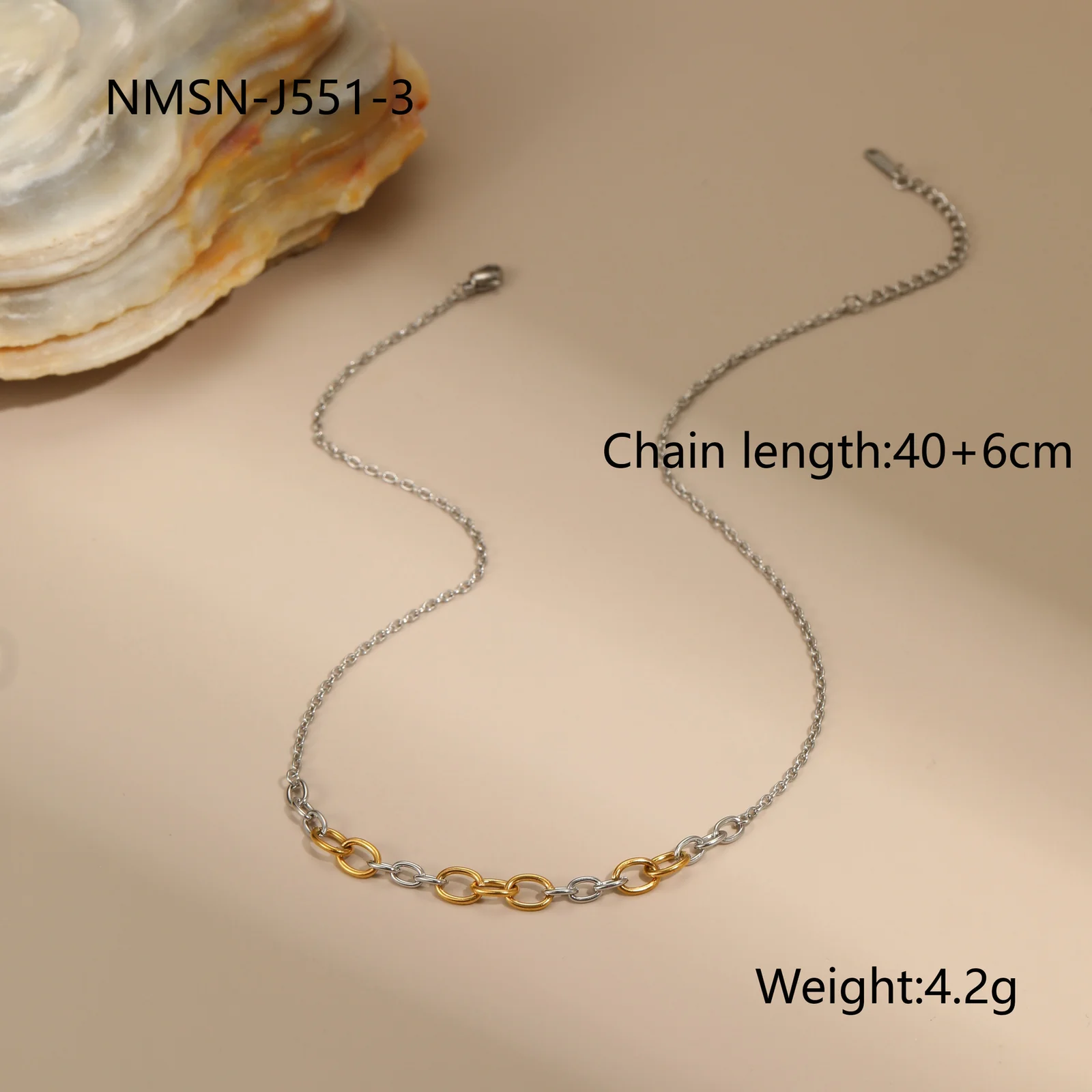 Tweekleurige ketting met gemengde schakels van met 18K goud verguld staal productfoto