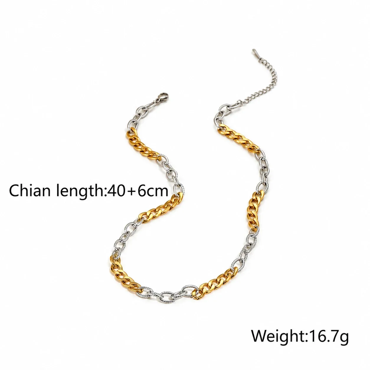 Tweekleurige ketting met gemengde schakels van met 18K goud verguld staal productfoto