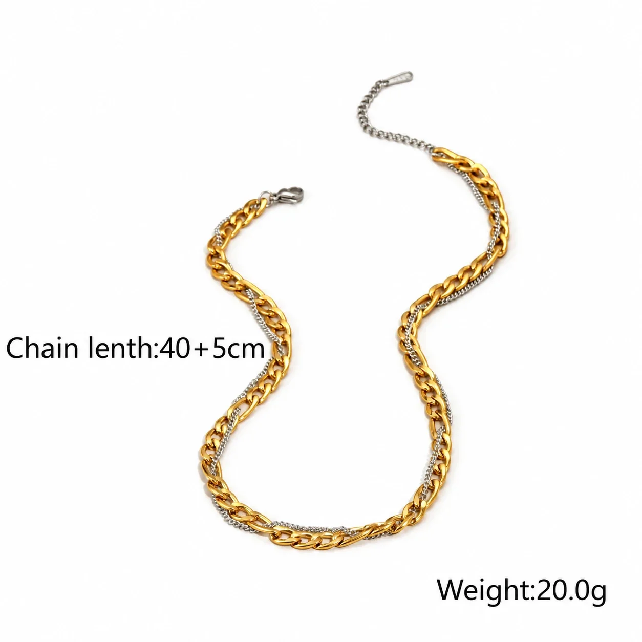 Tweekleurige ketting met gemengde schakels van met 18K goud verguld staal productfoto