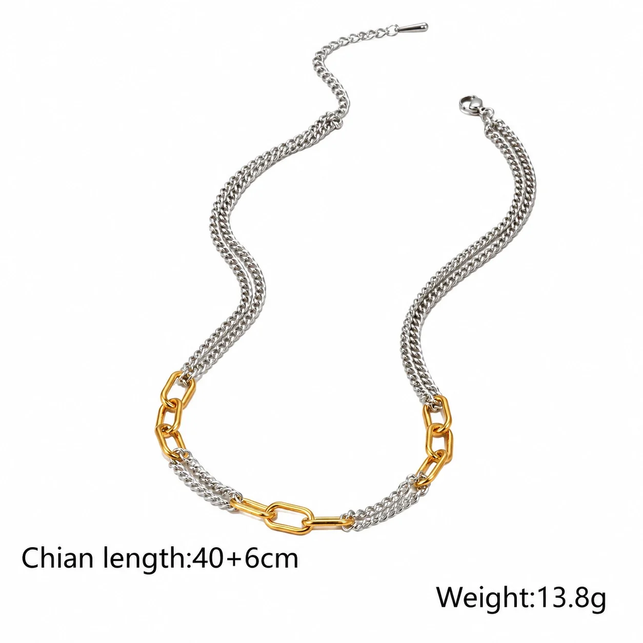 Tweekleurige ketting met gemengde schakels van met 18K goud verguld staal productfoto