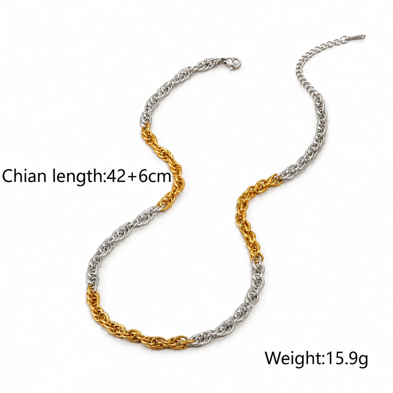 Tweekleurige ketting met gemengde schakels van met 18K goud verguld staal productfoto