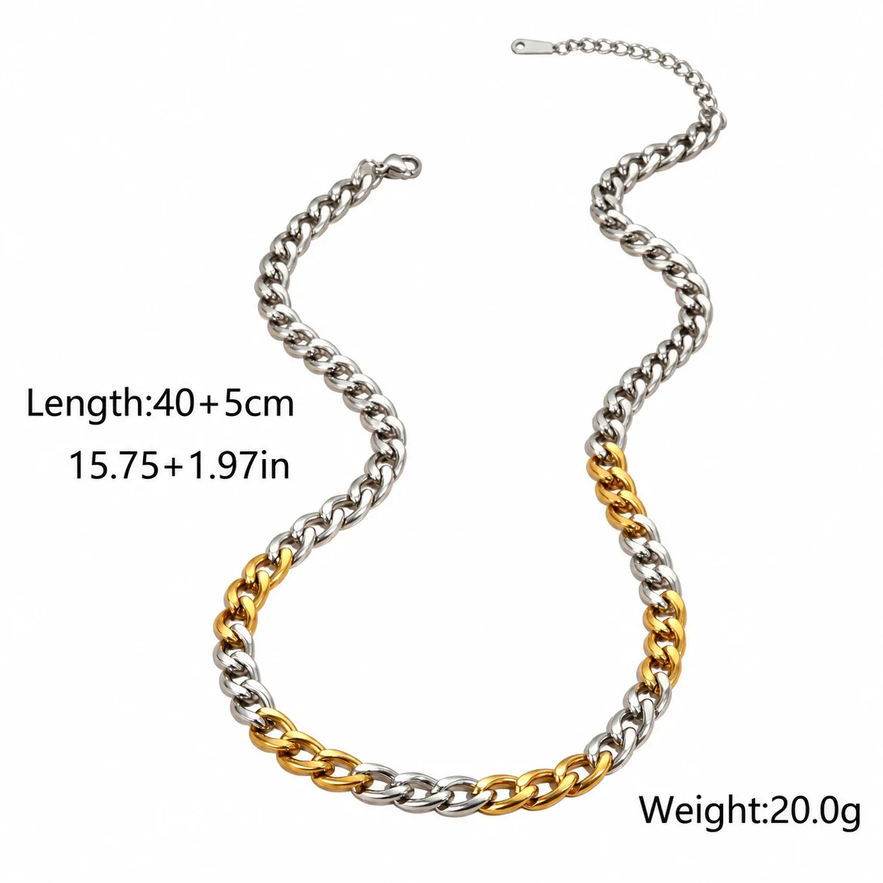 Tweekleurige ketting met gemengde schakels van met 18K goud verguld staal productfoto