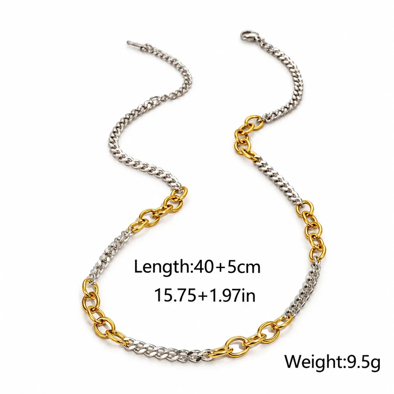 Tweekleurige ketting met gemengde schakels van met 18K goud verguld staal productfoto