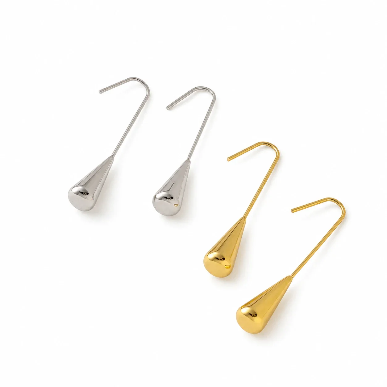 Sleek Stainless Steel Teardrop Hook Drop Earrings
