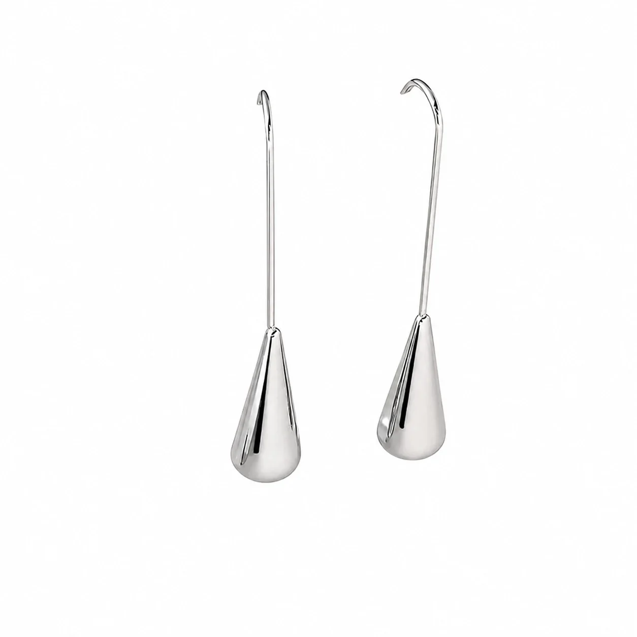 Sleek Stainless Steel Teardrop Hook Drop Earrings - Silver