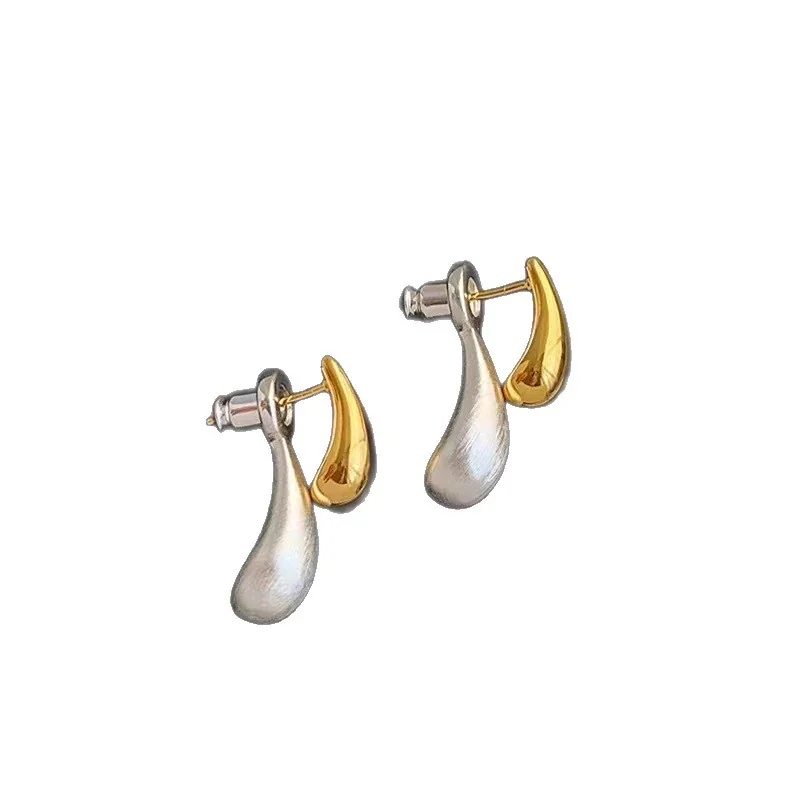 Sculptural Two-Tone 316 Stainless Steel Teardrop PVD Stud Earrings