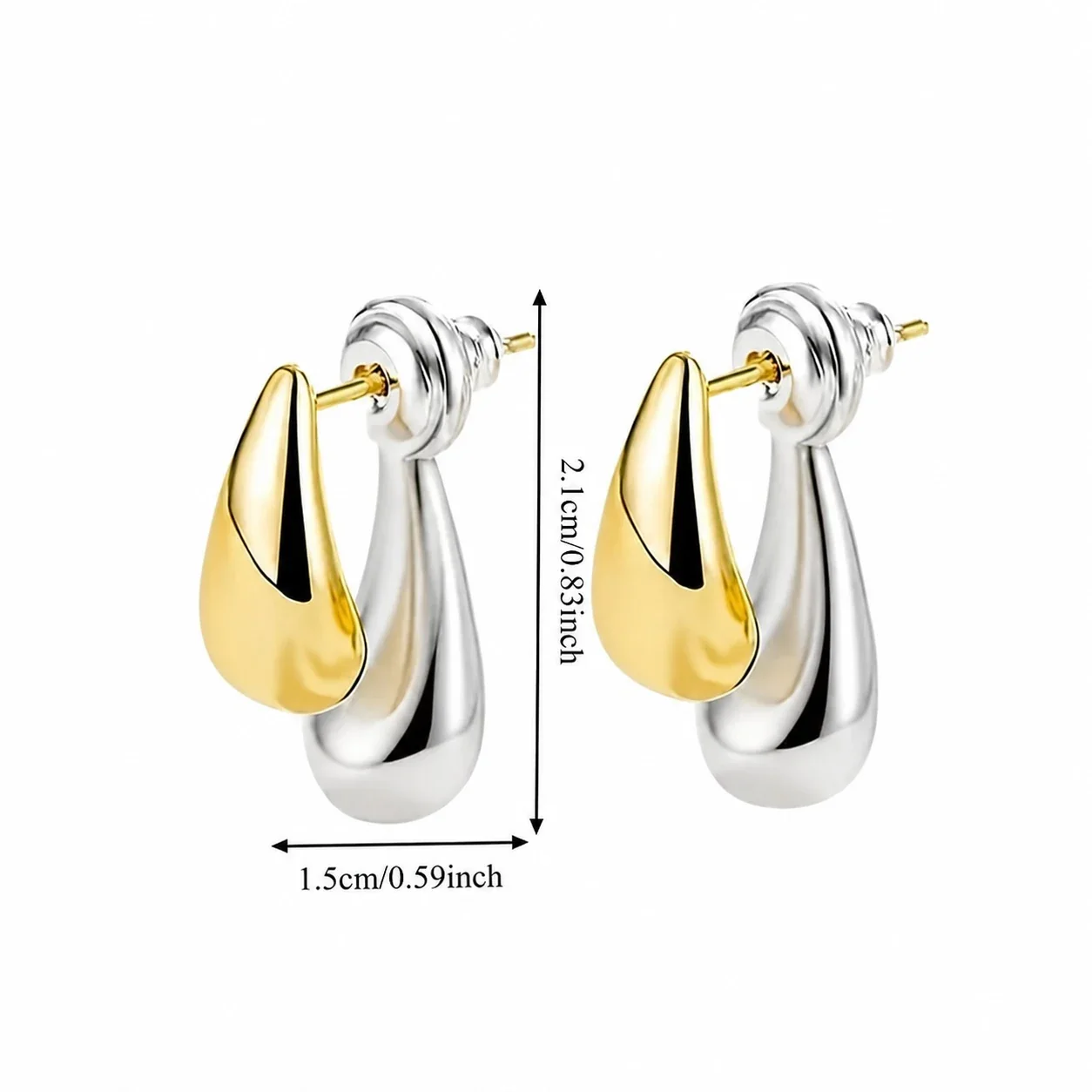 Sculptural Two-Tone 316 Stainless Steel Teardrop Stud Earrings