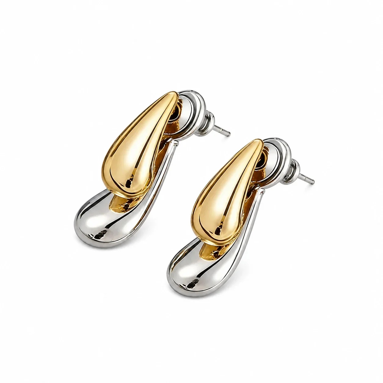 Sculptural Two-Tone 316 Stainless Steel Teardrop Stud Earrings - Gold