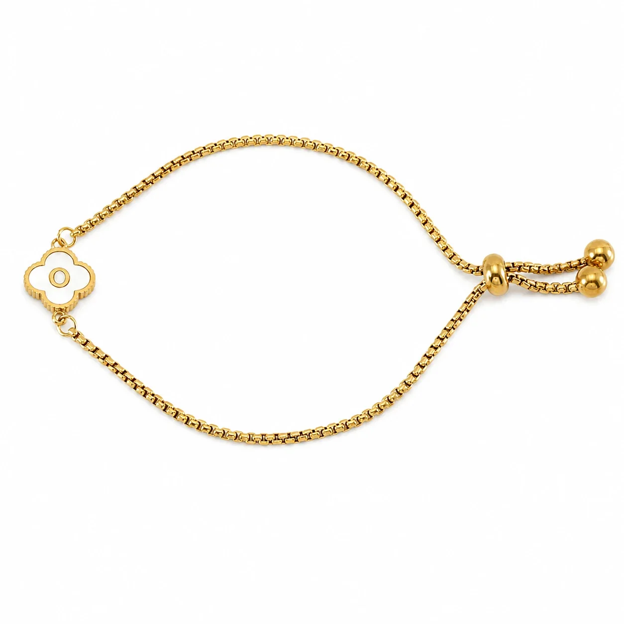 Refined Gold-Plated Stainless Steel Clover Initial Box Chain Bracelet - Initial O