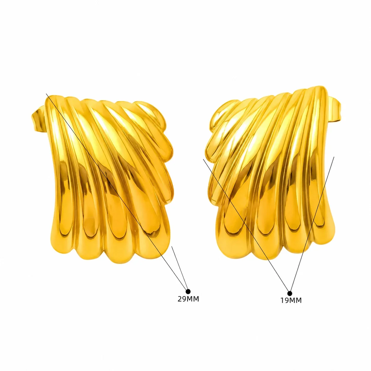 Sculptural Gold-Plated Stainless Steel Ribbed Fan Earrings - Gold Ribbed Fan