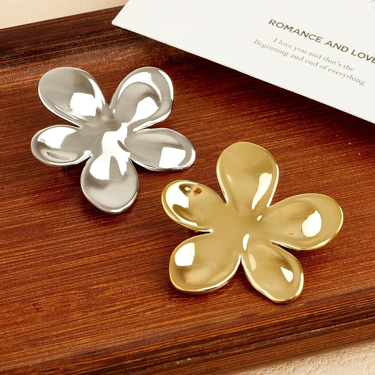 Flower Brooch with Five Domed Petals in Stainless Steel
