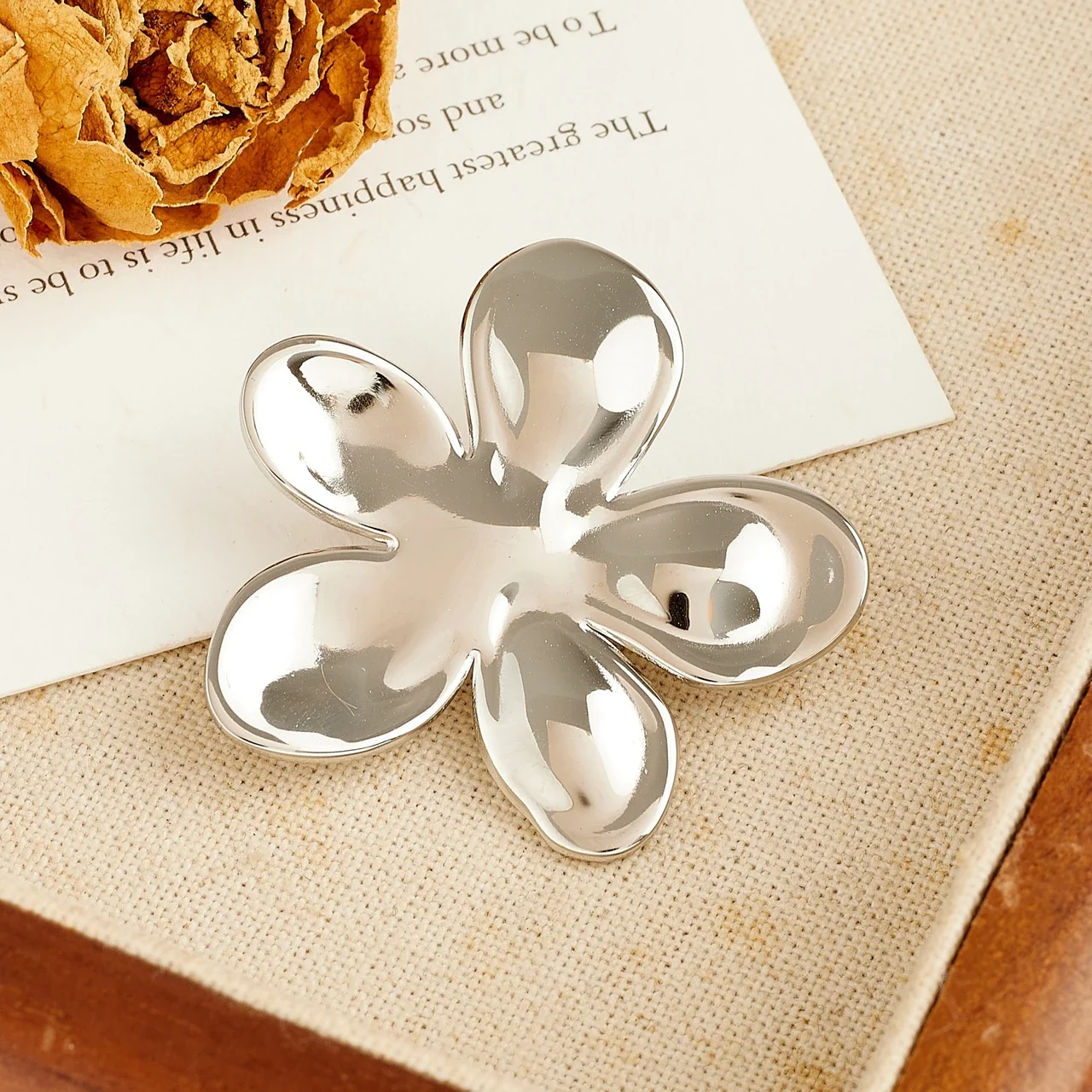 Flower Brooch with Five Domed Petals in Stainless Steel