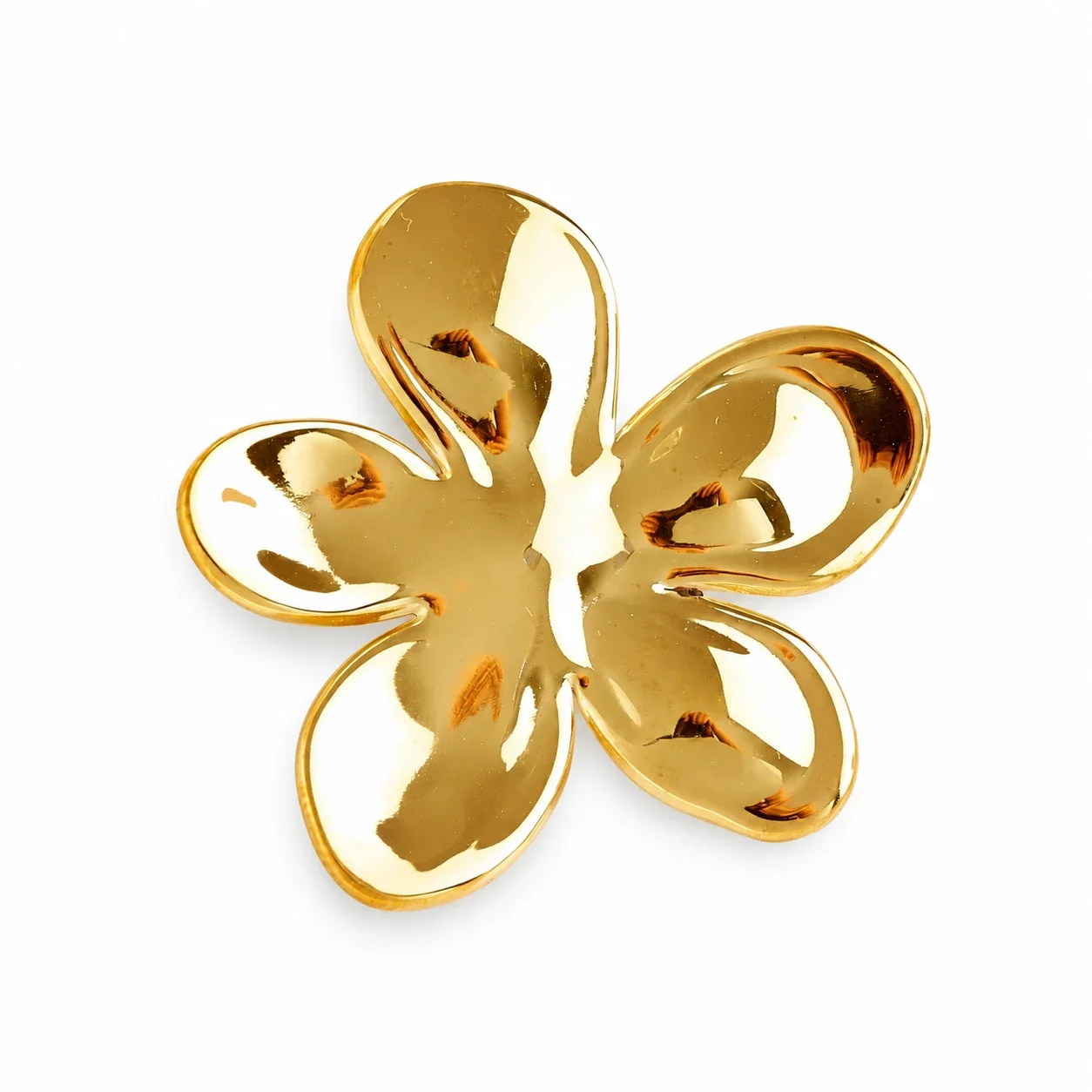 Flower Brooch with Five Domed Petals in Stainless Steel - Gold