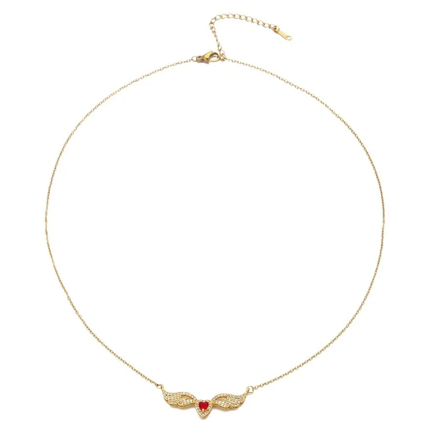 Winged Heart Necklace with Pave Crystals, Gold-Plated Steel