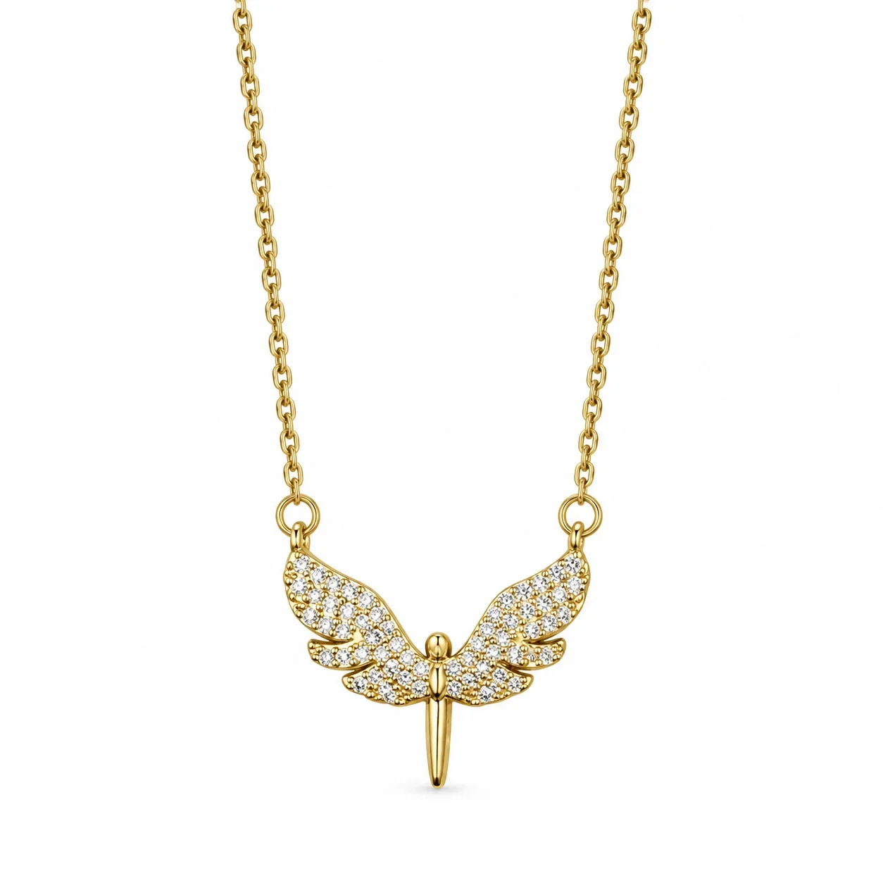 Winged Heart Necklace with Pave Crystals, Gold-Plated Steel - Style Gold