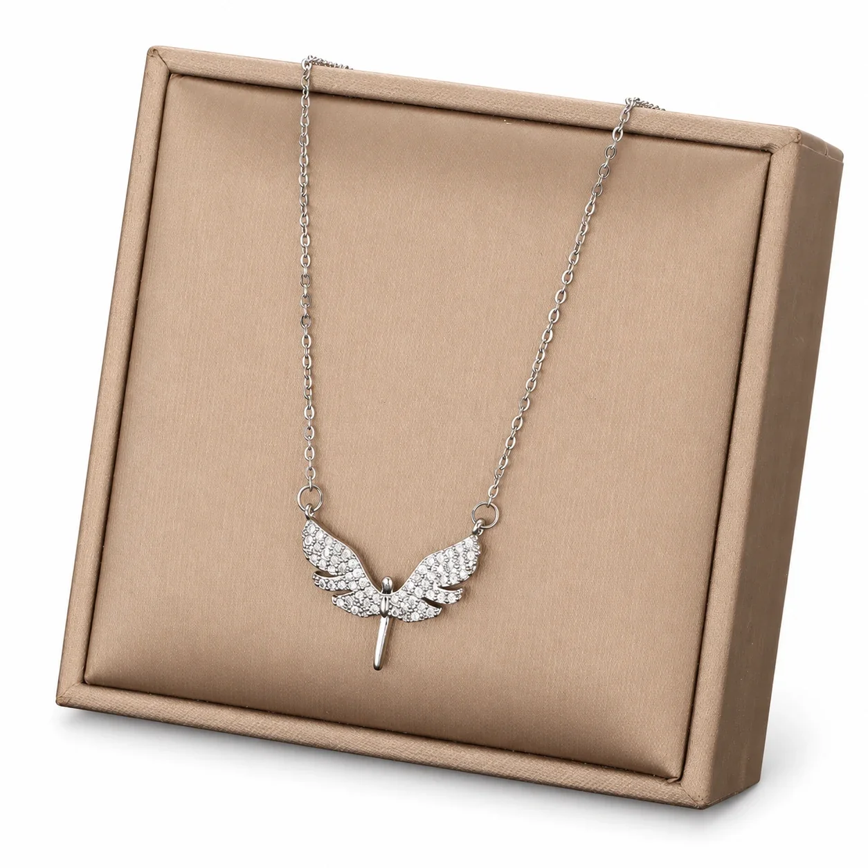 Winged Heart Necklace with Pave Crystals, Gold-Plated Steel - Style Silver