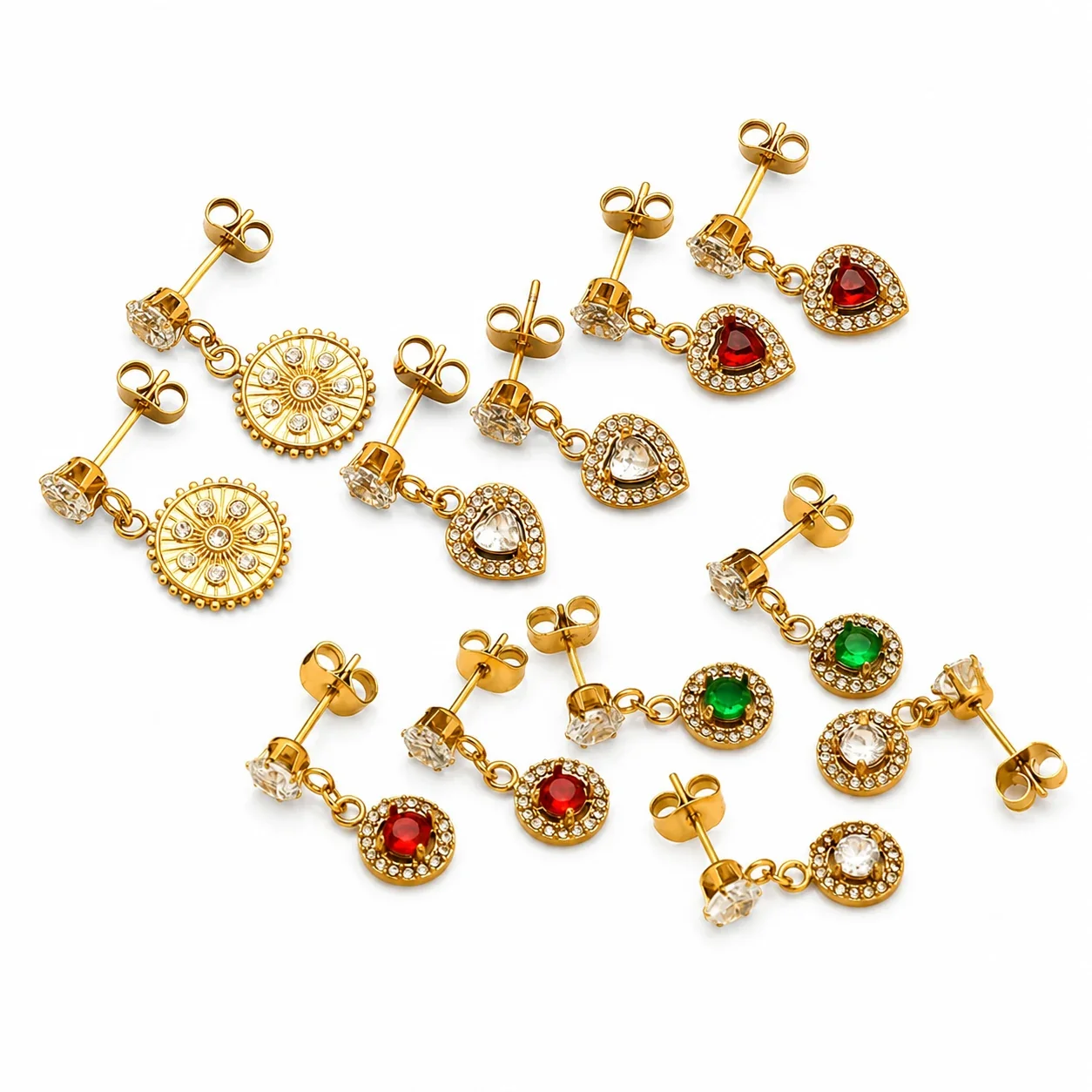 Romantic Gold-Tone Heart Crystal Drop Earrings