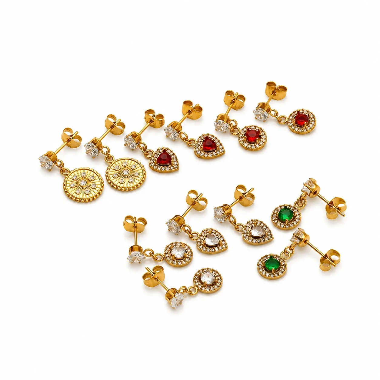 Romantic Gold-Tone Heart Crystal Drop Earrings