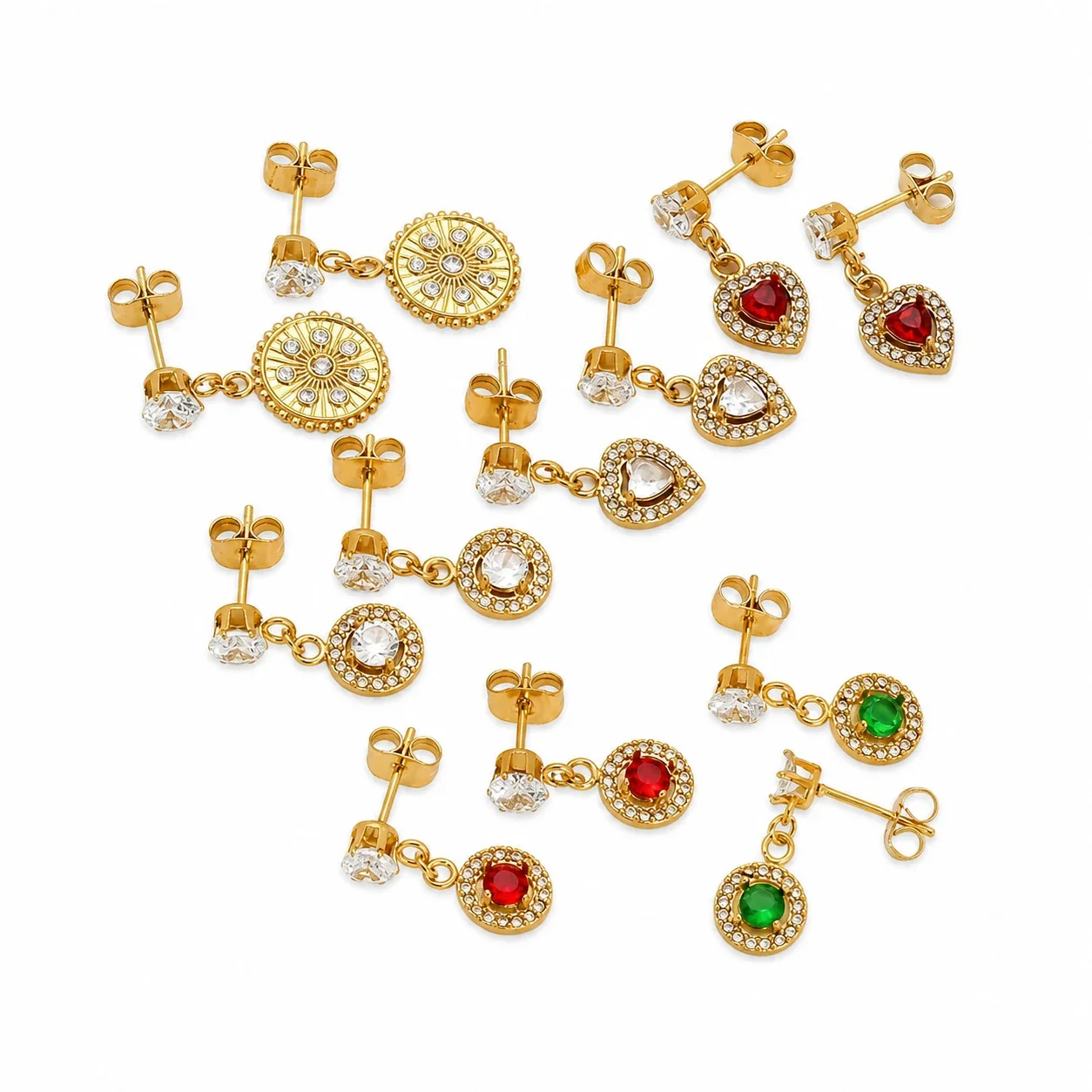Romantic Gold-Tone Heart Crystal Drop Earrings