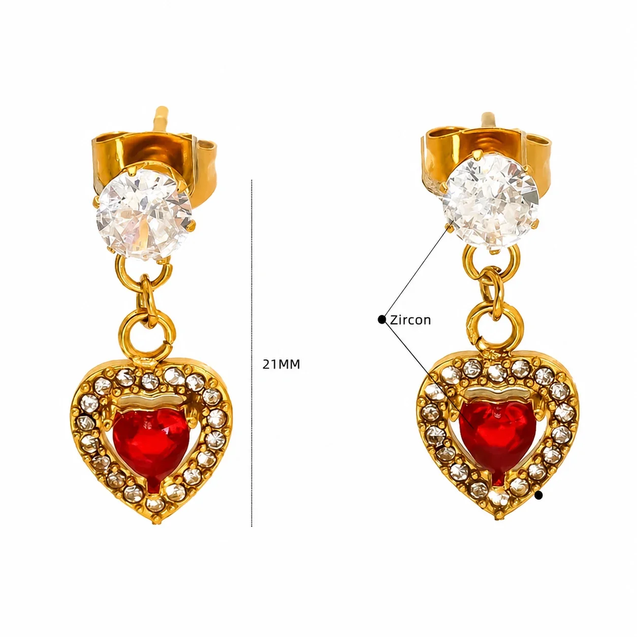 Romantic Gold-Tone Heart Crystal Drop Earrings