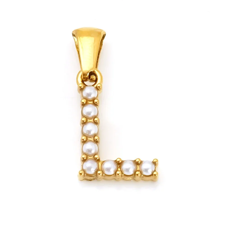 Polished Gold-Plated Pearl Initial Pendant - Gold L Pearl