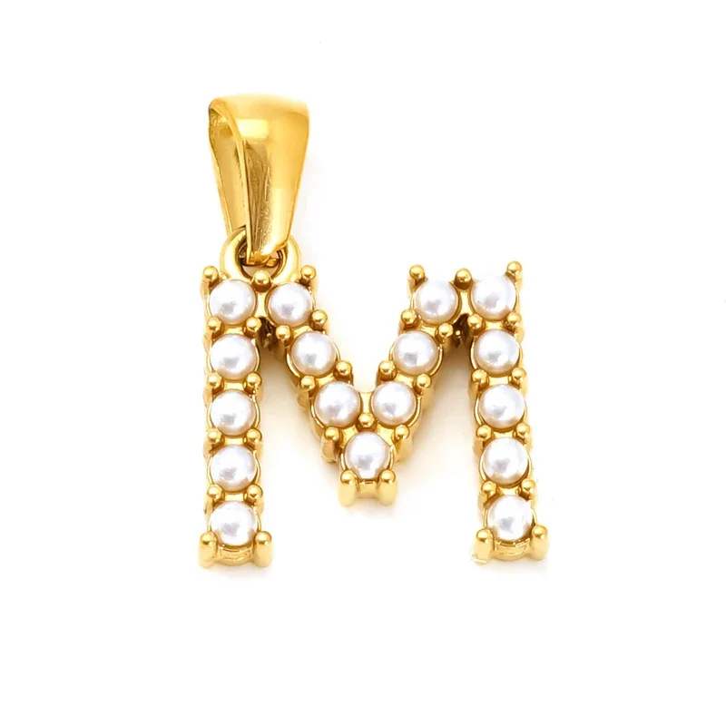 Polished Gold-Plated Pearl Initial Pendant - Gold M Pearl