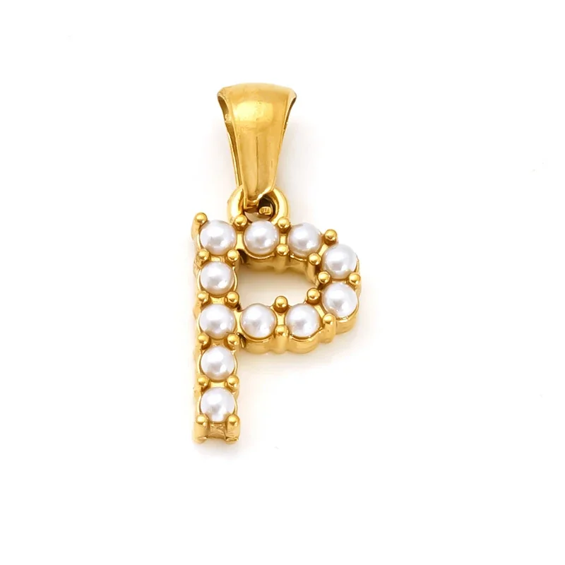 Polished Gold-Plated Pearl Initial Pendant - Gold P Pearl