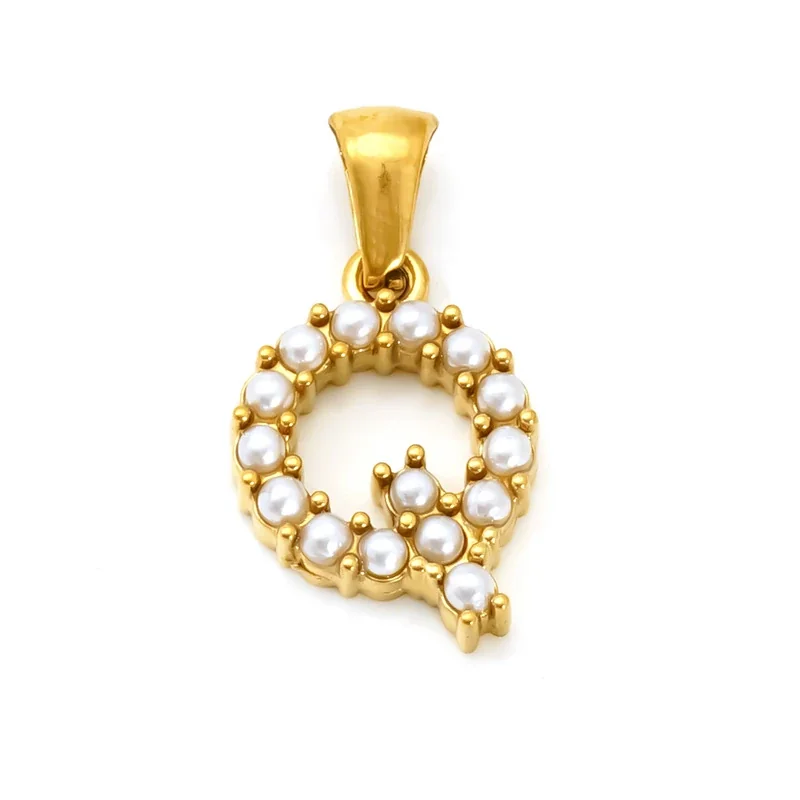 Polished Gold-Plated Pearl Initial Pendant - Gold Q Pearl