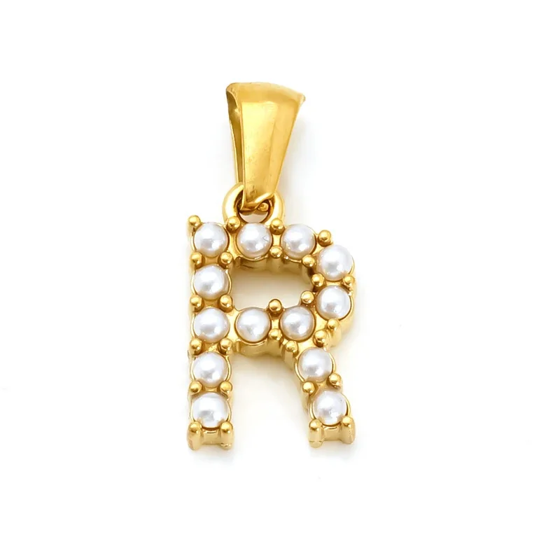 Polished Gold-Plated Pearl Initial Pendant - Gold R Pearl