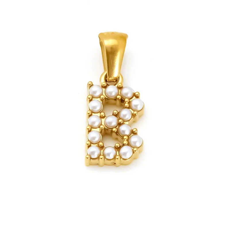 Polished Gold-Plated Pearl Initial Pendant - Gold B Pearl