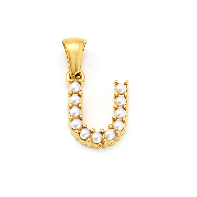 Polished Gold-Plated Pearl Initial Pendant - Gold U Pearl
