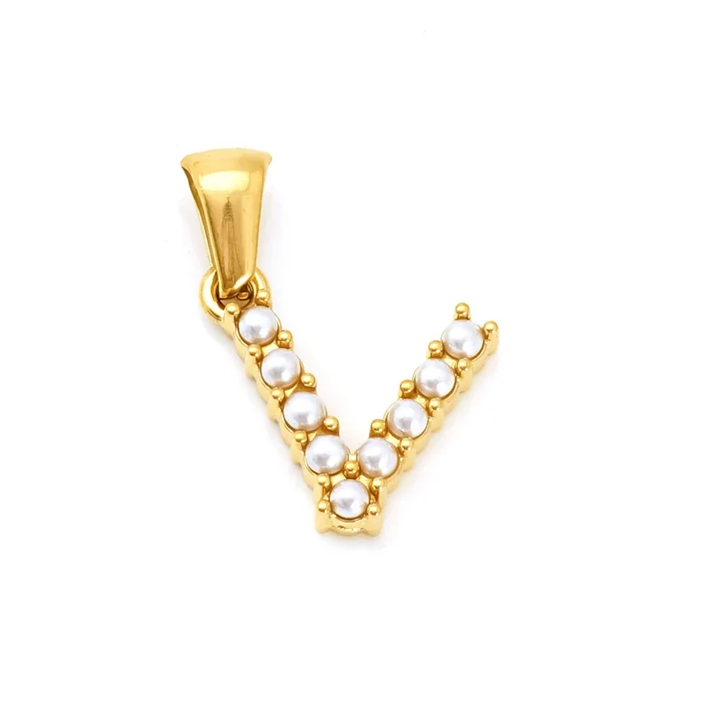 Polished Gold-Plated Pearl Initial Pendant - Gold V Pearl