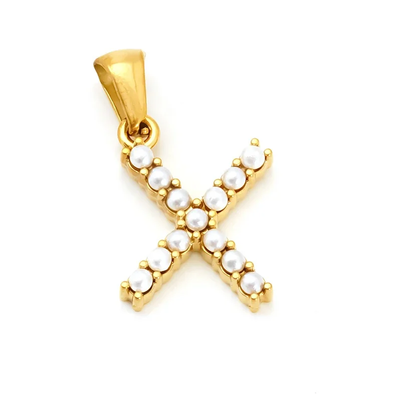 Polished Gold-Plated Pearl Initial Pendant - Gold X Pearl