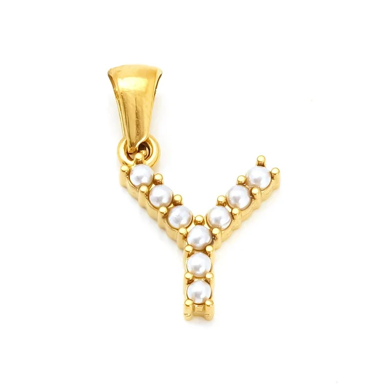 Polished Gold-Plated Pearl Initial Pendant - Gold Y Pearl