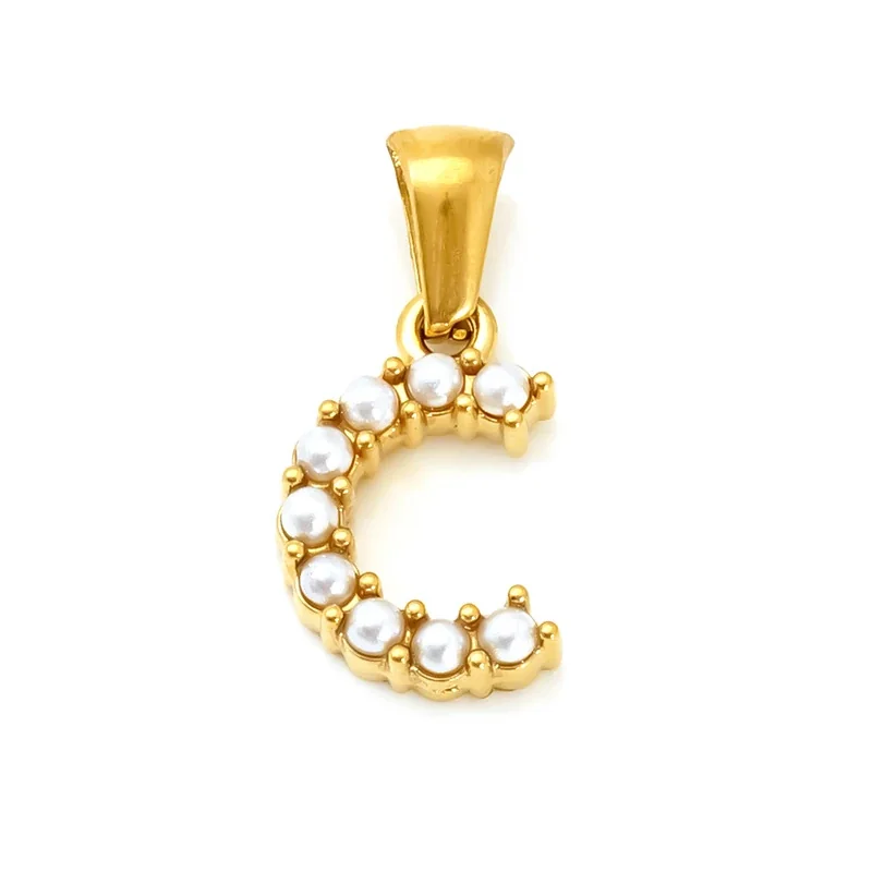 Polished Gold-Plated Pearl Initial Pendant - Gold C Pearl
