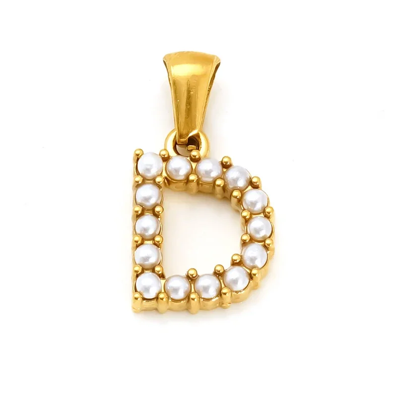 Polished Gold-Plated Pearl Initial Pendant - Gold D Pearl