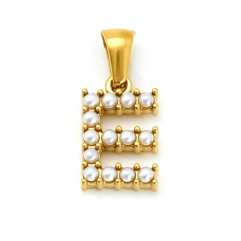 Polished Gold-Plated Pearl Initial Pendant - Gold E Pearl
