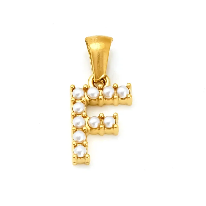 Polished Gold-Plated Pearl Initial Pendant - Gold F Pearl
