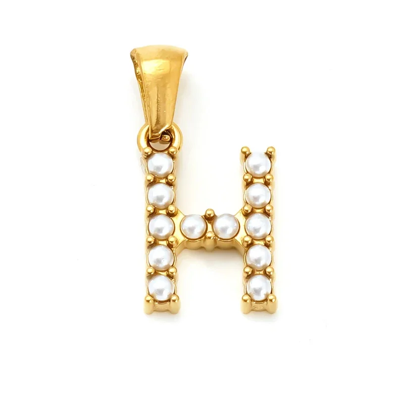 Polished Gold-Plated Pearl Initial Pendant - Gold H Pearl