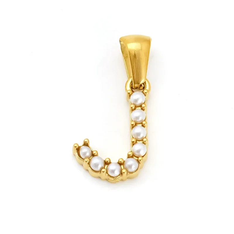 Polished Gold-Plated Pearl Initial Pendant - Gold J Pearl