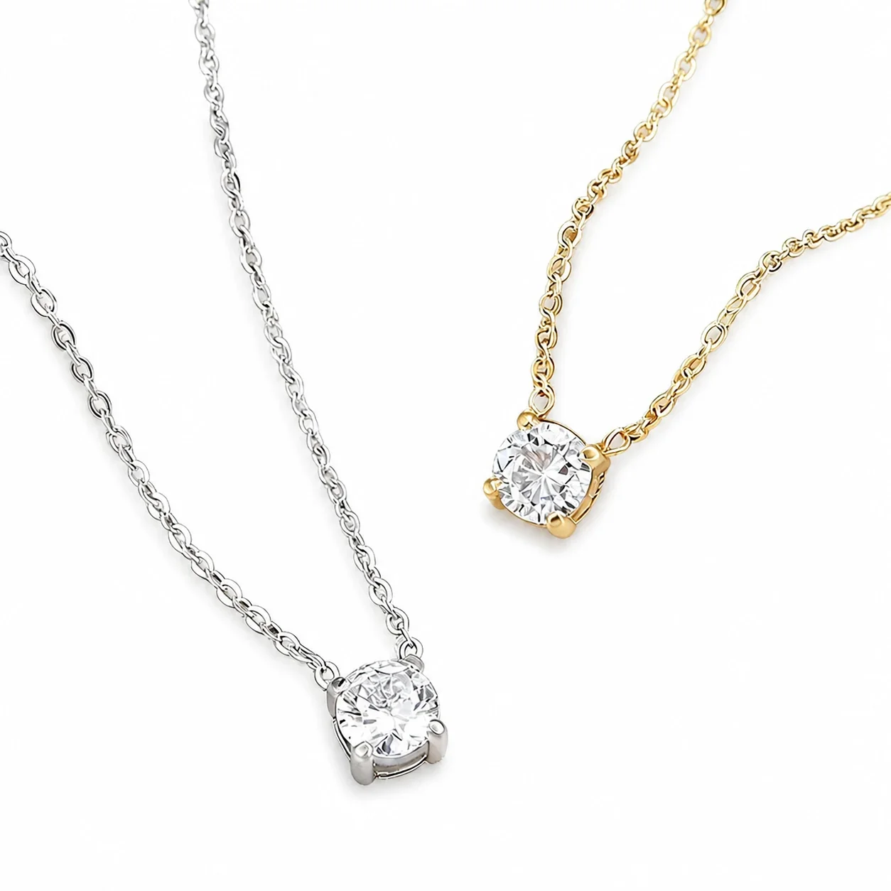 Refined Stainless Steel Round CZ Pendant Necklace