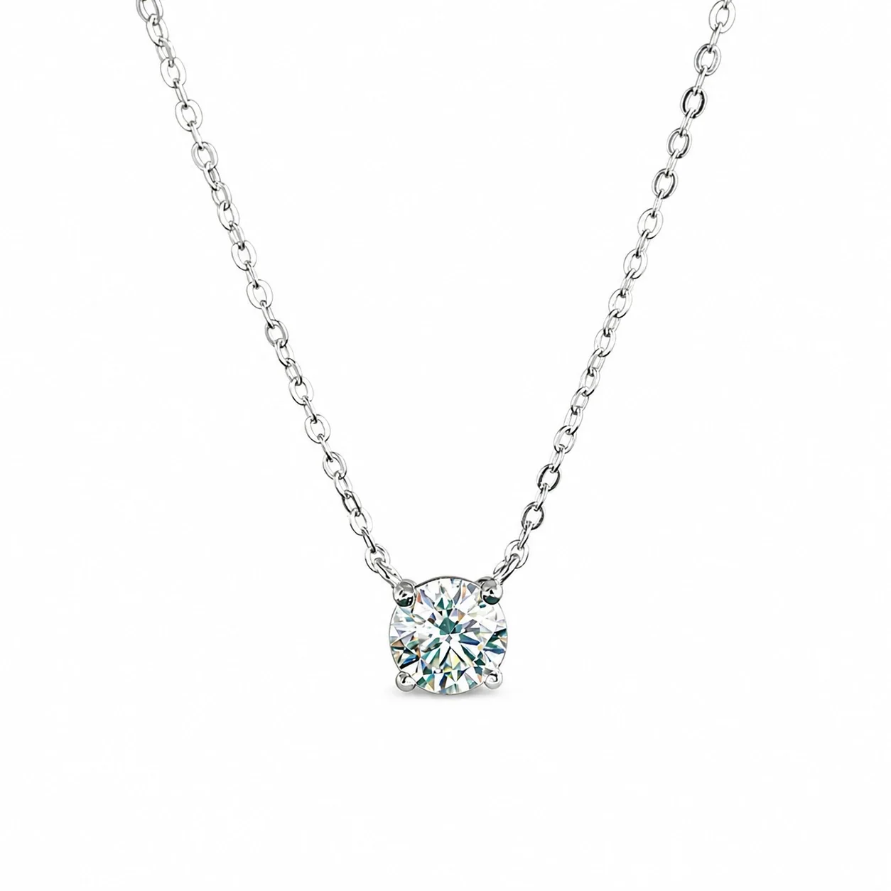 Refined Stainless Steel Round CZ Pendant Necklace